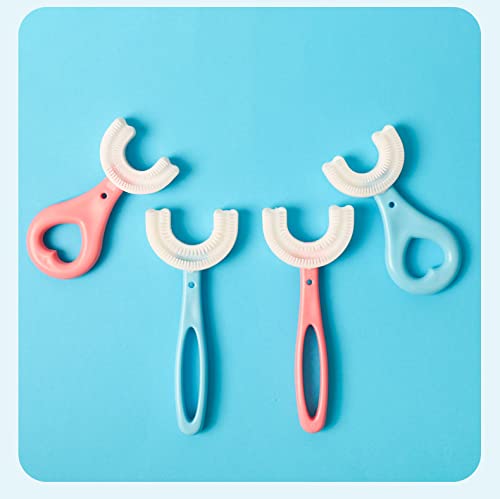 Derhom [Paquete de 3] Cepillo Para Dientes de Boca Entera en Forma de U Para Niños [Limpieza Integral] [Gomas de Masaje con Cerdas de Silicona] [Adecuado Para Niños] (6-12 Años, Azul)