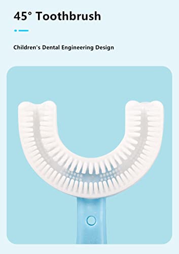 Derhom [Paquete de 3] Cepillo Para Dientes de Boca Entera en Forma de U Para Niños [Limpieza Integral] [Gomas de Masaje con Cerdas de Silicona] [Adecuado Para Niños] (6-12 Años, Azul)