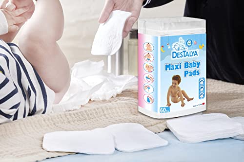 DESTALYA Almohadillas de Algodón para Bebé - Toallitas Naturales Desechables para Piel Sensible – Discos Suaves para Cambiar Pañales, de Desmaquillaje y Cuidado Personal (Maxi Pads 360)