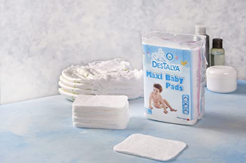 DESTALYA Almohadillas de Algodón para Bebé - Toallitas Naturales Desechables para Piel Sensible – Discos Suaves para Cambiar Pañales, de Desmaquillaje y Cuidado Personal (Maxi Pads 360)