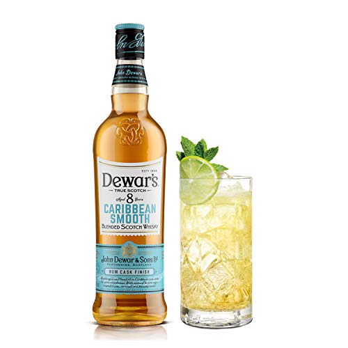 DEWAR'S Whisky Escocés, 8 Años Caribbean Smooth Envejecido en Barricas de Ron y Ex­Bourbon con Notas Dulces y Tropicales, 700ml