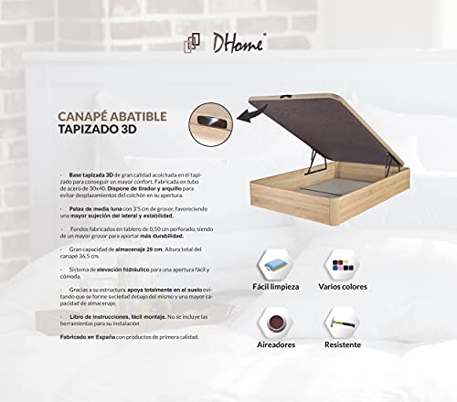 DHOME Canape Abatible Tapizado 3D Grosor 30mm 4 válvulas Maxima Calidad Esquinas canapé Madera (150x190, Roble)