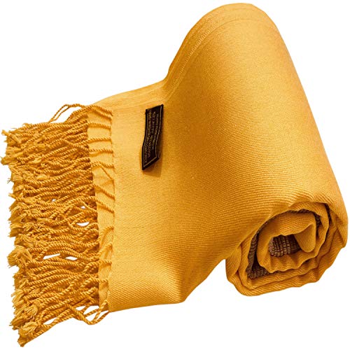 Diseño de color sólido Nepal Chal Bufanda Wrap Stole Throw Head Wrap Face Cover Pashmina CJ Ropa NUEVA, Amarillo ámbar, Talla única