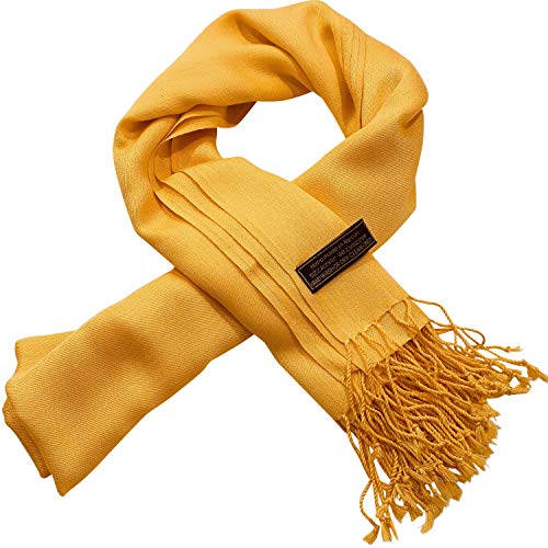 Diseño de color sólido Nepal Chal Bufanda Wrap Stole Throw Head Wrap Face Cover Pashmina CJ Ropa NUEVA, Amarillo ámbar, Talla única