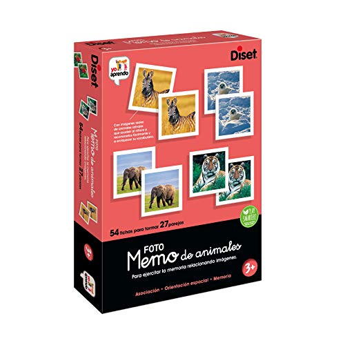 Diset - Memo Photo Animals, Juego educativo de memoria visual para niños a partir de 3 años