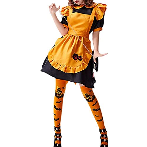 Disfraz de Lolita de Halloween Kawaii JSK OP Cosplay Disfraz de enfermera de criada vestido de delantal para mujeres y niñas, juego completo, naranja_XXL