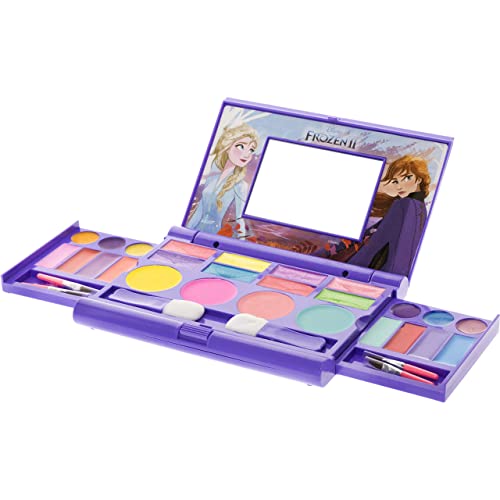 Disney Frozen - Townley Girl Set cosmético compacto con espejo 14 brillos de labios, 4 brillos corporales, 6 pinceles, colorido, plegable, lavable, maquillaje, kit de belleza para niñas.