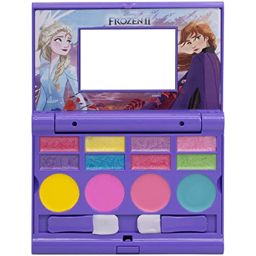 Disney Frozen - Townley Girl Set cosmético compacto con espejo 14 brillos de labios, 4 brillos corporales, 6 pinceles, colorido, plegable, lavable, maquillaje, kit de belleza para niñas.