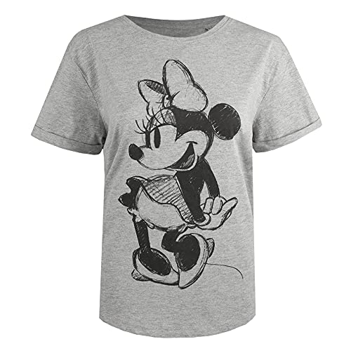 Disney Minnie Sketch Camiseta, Gris, XL para Mujer