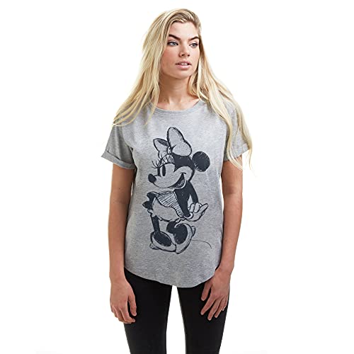 Disney Minnie Sketch Camiseta, Gris, XL para Mujer