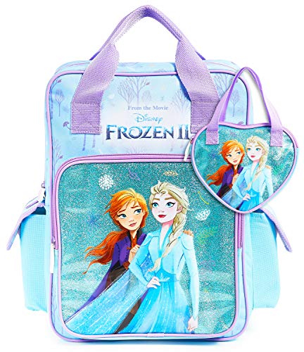 Disney Mochila Escolar Frozen 2 con Elsa y Ana + Bolso Niña, Mochilas Escolares Juveniles con Princesas Disney, Bolsa Infantil Guardería, Regalos Niñas