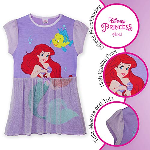 Disney Pijama Niña, Camison de Las Princesas Ariel Cenicienta Bella Jasmine o Rapunzel, Vestidos Niña para Dormir, Regalos para Niñas 2-12 Años (Morado Oscuro, 5-6 años)