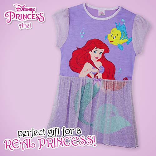 Disney Pijama Niña, Camison de Las Princesas Ariel Cenicienta Bella Jasmine o Rapunzel, Vestidos Niña para Dormir, Regalos para Niñas 2-12 Años (Morado Oscuro, 5-6 años)