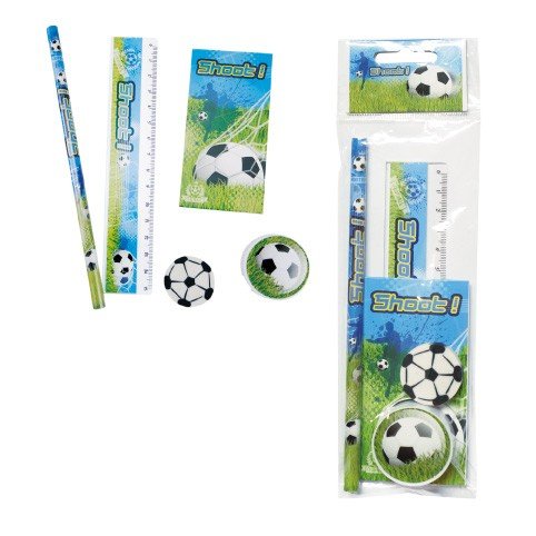 DISOK - Set 5 Pcs Papelería Fútbol De Regalo - Detalles, Regalos y Recuerdos para niños fútbol, para Comuniones, Cumpleaños, Graduaciones. Detalles Originales y Baratos Infantiles niños