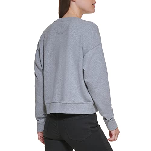 DKNY Crewneck Logo Pocket Sweatshirt Sudadera, Avenue Grey, XXS para Mujer