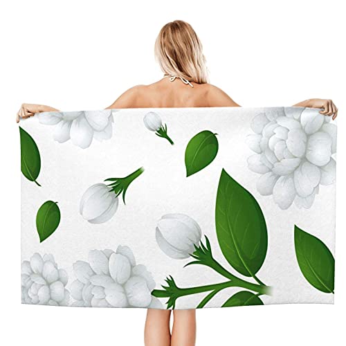 DLJIYZX Toalla de baño Fondo Transparente con Flores de jazmín Toalla de baño Suave Toallas Multiusos Altamente absorbentes Toalla de Playa de Gran tamaño 80X130CM