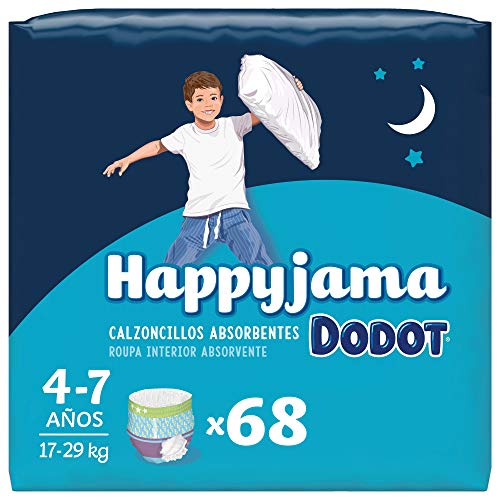 Dodot Pañales HappyJama para Niño 4 -7 Años (17-29 kg), 68 Unidades, Pañal con Protección Anti-Fugas Durante la Noche