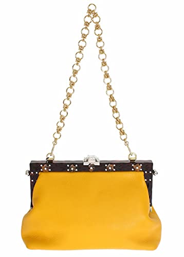 Dolce & Gabbana Bolso de fiesta de noche de cristal de cuero amarillo VANDA