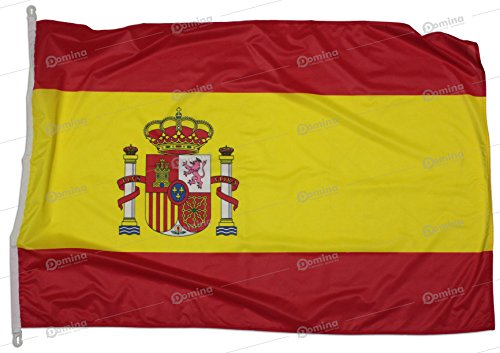 Domina Bandera España 225x150 cm en Tela náutico 115g/m², Bandera española 225x150 Lavable,Bandera de Espana 225x150 con cordón,Doble Costura perimetral y Cinta de Refuerzo