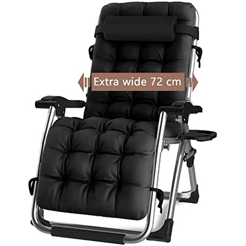 DQCHAIR Silla reclinable para Actividades al Aire Libre con Gravedad Cero y portavasos, Silla Extra Ancha y Ajustable para tumbonas de Patio Garden Beach Beach, con Cojines de 200 kg (Black1)