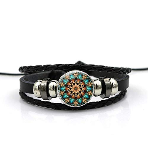 DZX Pulsera Mandala Creativa Planta de Flores Pulsera de Piedras Preciosas de Tiempo de múltiples Capas de Cuero Negro Tejido Hecho a Mano con Cuentas de Personalidad Europea y Americana joyería de m