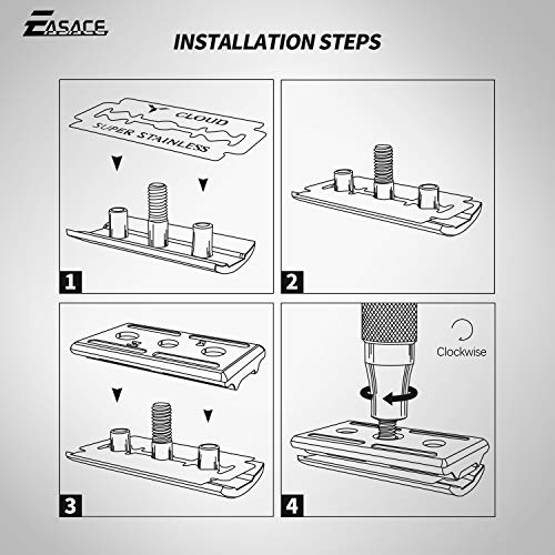 EASACE Cuchilla de Doble Filo Kit de Maquinilla de Afeitar para Hombres Mujeres Afeitado Húmedo+1 Soporte+1 Cepillo de Limpieza+10 Cuchillas de Doble Filo de Acero Inoxidable (Plata)