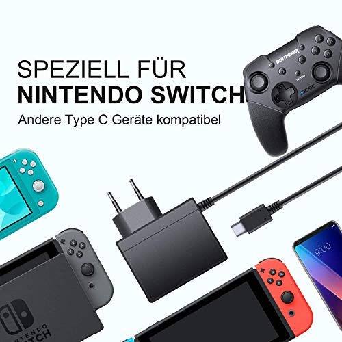 ECCHTPOOWER Cargador Nintendo Switch, Adaptador de Corriente para Switch, Carga Rápida USB Tipo C, Compatible con Modo TV/Nintendo Switch/Switch Lite/Otros Dispositivos de Tipo1 C (1,5M)