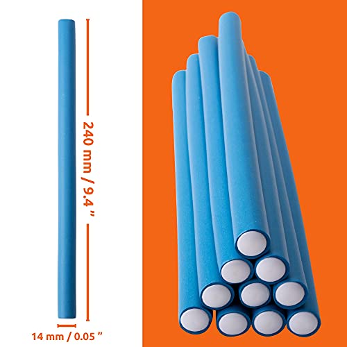 ECENCE Juego de 10 rulos Bigudíes Permanente Rizadores Flexibles 14 mm de diámetro x 240 mm de Longitud Azul 81040408