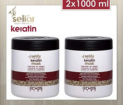 Echosline Seliar - Mascarilla de queratina postratamiento para cabellos teñidos y tratados químicamente, 1000 ml, 2 unidades