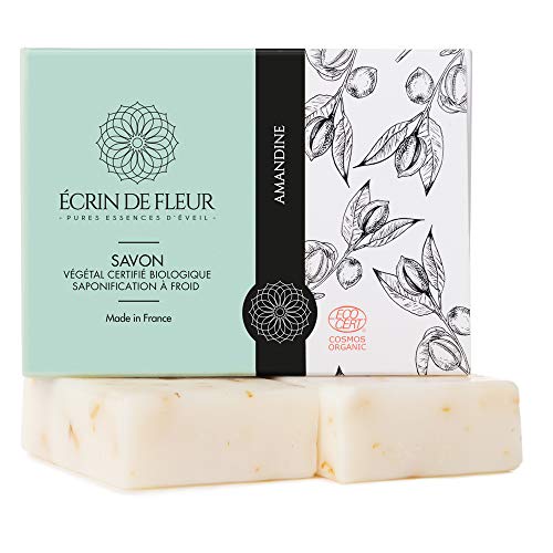 ÉCRIN DE FLEUR - Jabón de Almendras Ecológico para Pieles Sensibles, Jabón Artesanal con Glicerina Natural, Aceite de Almendras Dulces y Flores de Caléndula, sin Sulfatos ni Parabenos, 2x100g