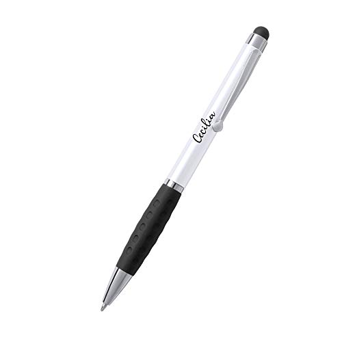 Elegante Boligrafo PERSONALIZADO BINDU · Boligrafos Bonitos con puntero de mecanismo giratorio · Blanco y Negro