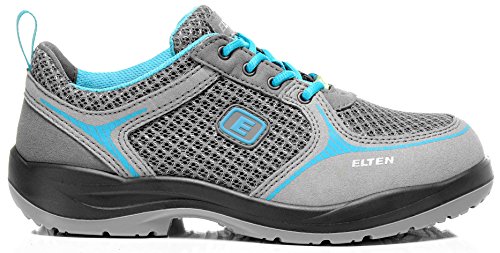 Elten Mila aqua Low ESD S1 - Zapatos de seguridad para mujer (ligeros, transpirables, microfibra/malla, sin piel, puntera de acero), 37 EU Schmal, gris