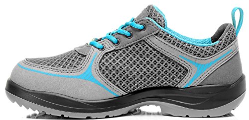 Elten Mila aqua Low ESD S1 - Zapatos de seguridad para mujer (ligeros, transpirables, microfibra/malla, sin piel, puntera de acero), 37 EU Schmal, gris