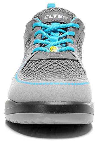 Elten Mila aqua Low ESD S1 - Zapatos de seguridad para mujer (ligeros, transpirables, microfibra/malla, sin piel, puntera de acero), 37 EU Schmal, gris