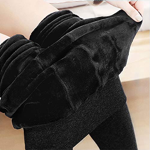 Emooqi Leggings Largas de Invierno para Mujer, Pack de 2 Leggings Cintura Alta, Leggings Térmicos Calientes con Forro Polar, Leggings Pantalones Mallas Elásticos, L, Negro + Gris