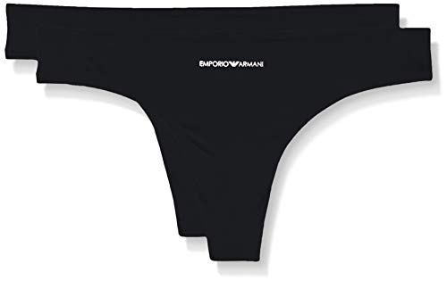 Emporio Armani Underwear Basic Bonding Microfiber 2-Pack Thong Ropa Interior, Mujer, Negro, M