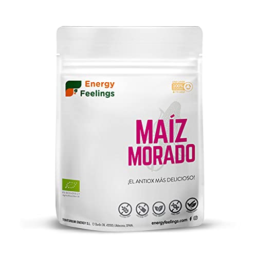 Energy Feelings Harina de Maíz Morado Ecológico, Antioxidante, Colorante Alimentario Natural para Repostería, Pan, Yogur, Chicha Morada, Harina de Maíz Sin Gluten, Vegana Sin Azúcar Añadido, 1 Kg