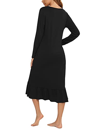 Enjyam Camisón Mujer Algodón Camisones Manga Larga Ropa de Dormir Interior Vestidos Pijama Comodo Suave Transpirable Casual Otoño Primavera Invierno