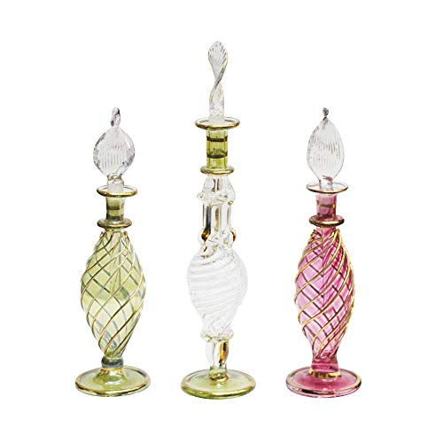 Esencieros perfumeros egipcios de Cristal soplado Hechos a Mano en Egipto. Lote de 3 Piezas 13-16 cm