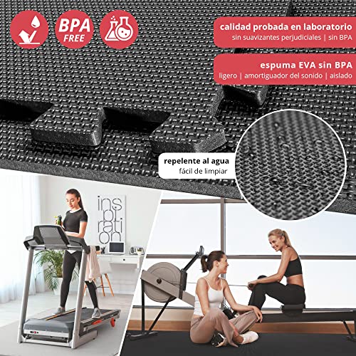 Esterilla Puzzle para Suelos de Gimnasio y Fitness | Set de Protección de Goma Espuma, Alfombrilla Protectora Expandible de 18 Losas + Bordes | Colchonetas para Máquinas de Deporte, Fácil de Limpia