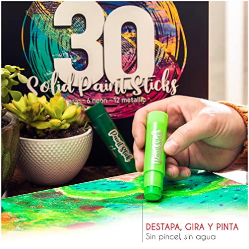 Estuche 30 Barras de Tempera Solida de Colores para Niños - Kit Pintura Niños y Bebes certificada CE - Kit de Arte Infantil - Sticks de Pinturas Niños para Papel, Cristal, Cartón...