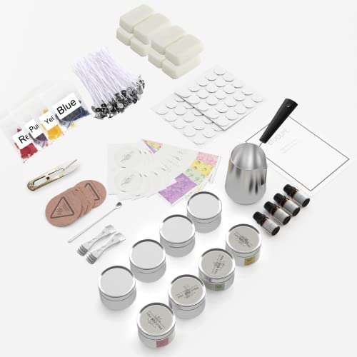 ETUOLIFE Kit de Fabricación de Velas, Kit de Regalo de Velas de Perfumadas Bricolaje,480g Cera de Soja,8 Latas de Velas,4 Aceites Aromáticos,4 Bloques de Tinte,50 Mechas de Velas y 50 Pegatinas