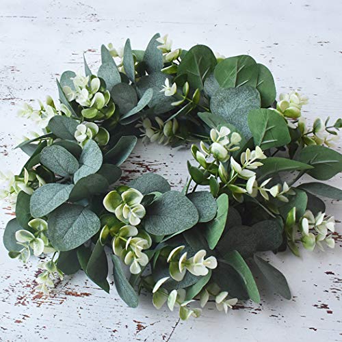 Eucalipto Artificial Guirnalda Planta, Kapmore 12,99" Corona de Navidad Eucalyptus Guirnaldas para Navideñas Fiesta de Bodas Fondo Pared Decoración (Verde 1)