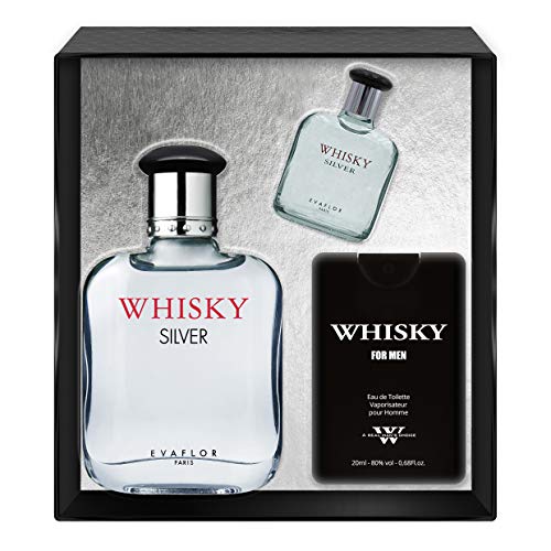 Evaflorparis Whisky Silver Gift Box Eau de Toilette 100 Ml + Miniature 7.5 Ml + Travel Perfume 20 Ml Set Perfume Spray Men Perfume Evaflorparis 520 g