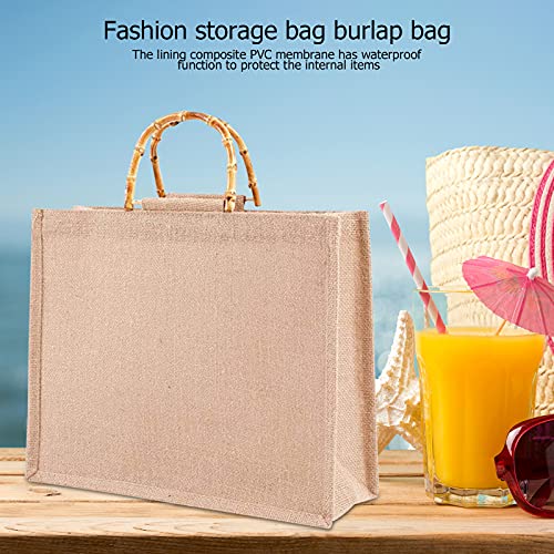 Everpert Bolsa de Arpillera con Asas, Bolsa Compra Yute, Asas de Bambú para Bolso, Bolsa de Regalo Mediana, Bolsa de la Compra Reutilizable y Plegable, Ideal para Playa, Reuniones, Bodas (39*31*15cm)