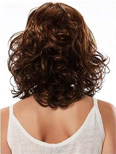 expartners Pelucas Cortas Marrones Mixtas for Las Mujeres Cabello Rizado Moda marrón Peluca Ondulada for una Fiesta con Sombrero de 18 Pulgadas Peluca de Peluca Libre (Color : Bruin)