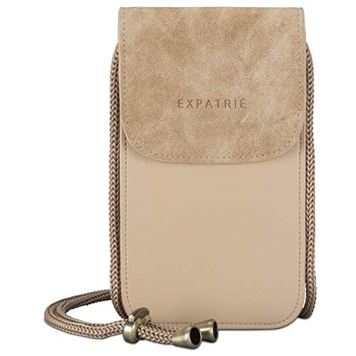 Expatrié Bolso Mujer Pequeño Beige Amelie Mini Bolso Bandolero Bolsa de Mano - Hecho de Cuero Vegano para Ocio y Festivales - Cartera Moderna para Fundas de Móviles - Bolso Elegante Cruzado