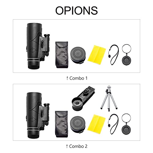 Explopur Telespio iluminador de Infrarrojos monocular de visión Nocturna monocular de Alta definición 12x50 n Estuche de Transporte para observación de Aves de Viaje