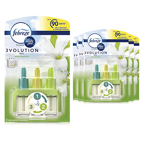 Febreze 3Volution ambientador enchufe en recambio de 20 ml de jazmín blanco, 3 aromas alternativos para limpiar los olores