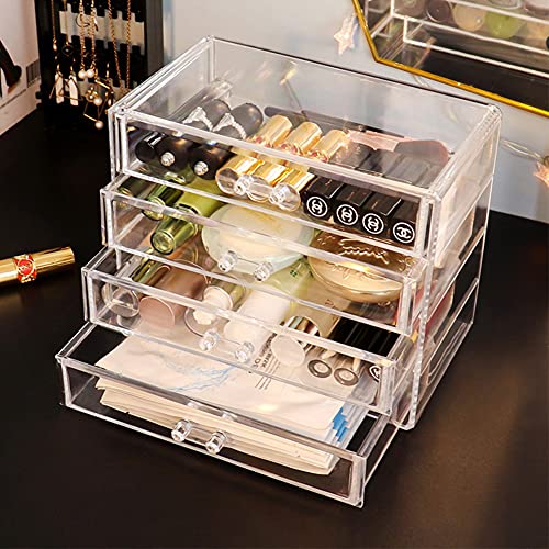 Feibrand - Organizador Maquillaje, Caja Cosméticos, Transparente, 4 Cajones